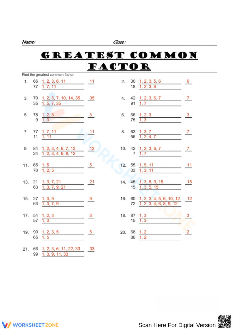 Math Worksheet: Greatest Common Factor - Page 2