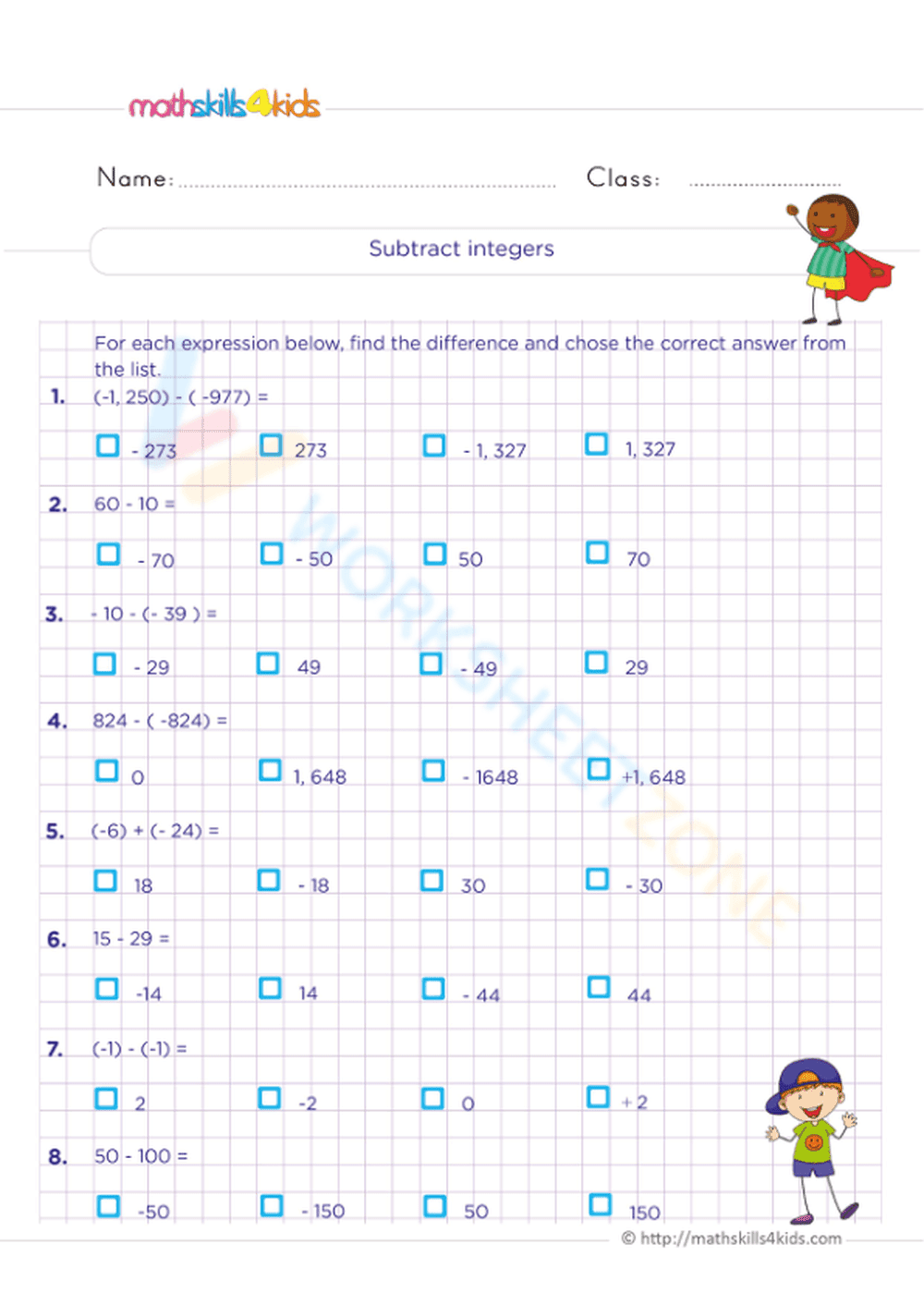 Subtract intergers - Page 1
