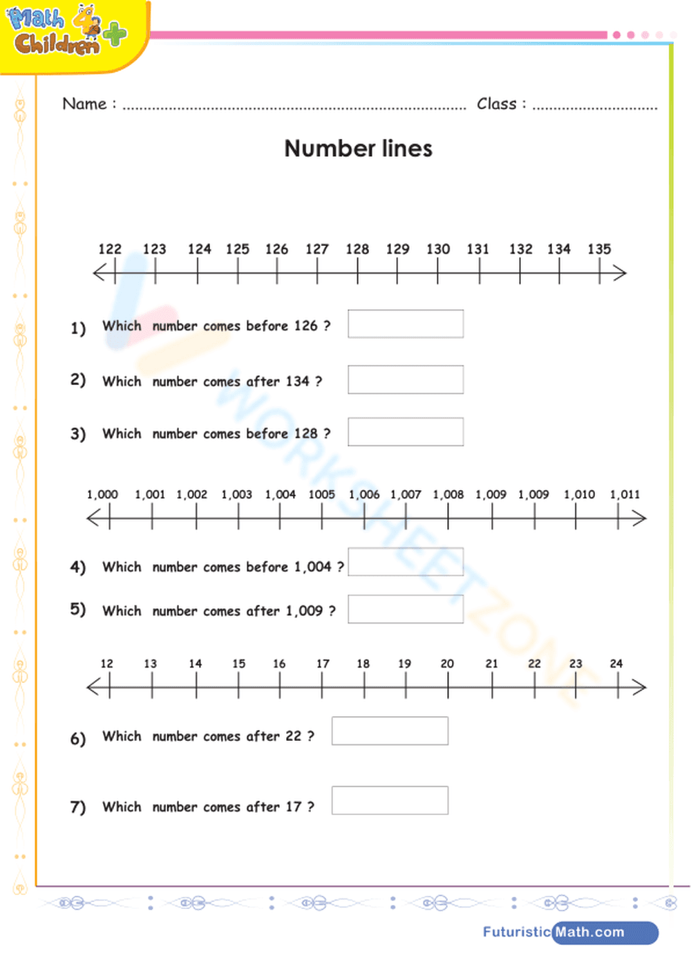 Number lines up to 1000 - Page 1