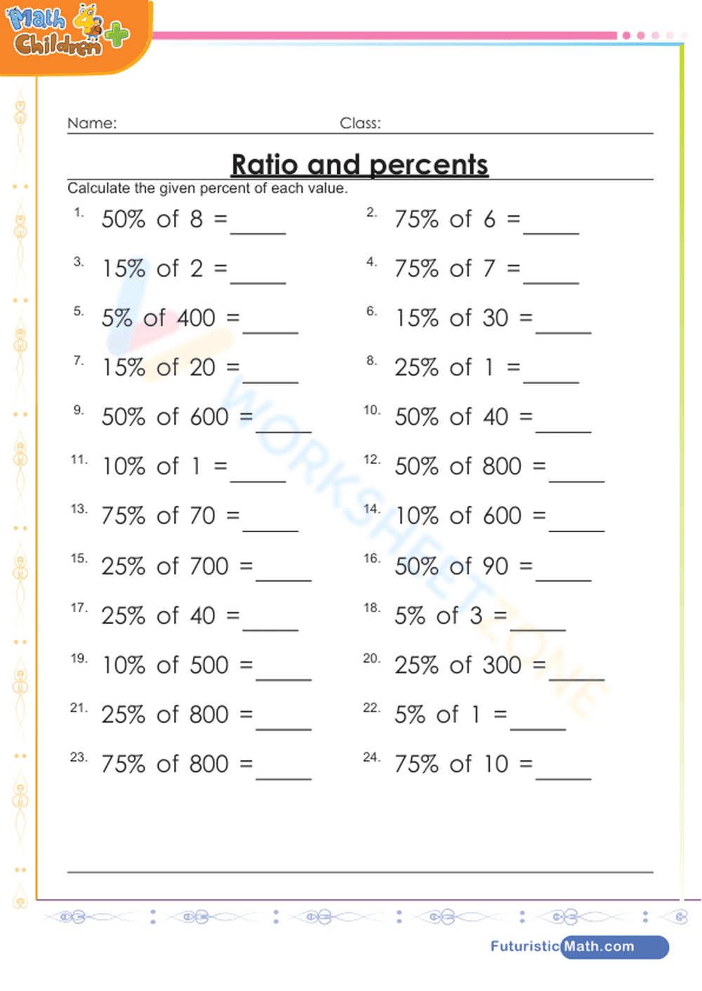 Percentage of Numbers - Page 1