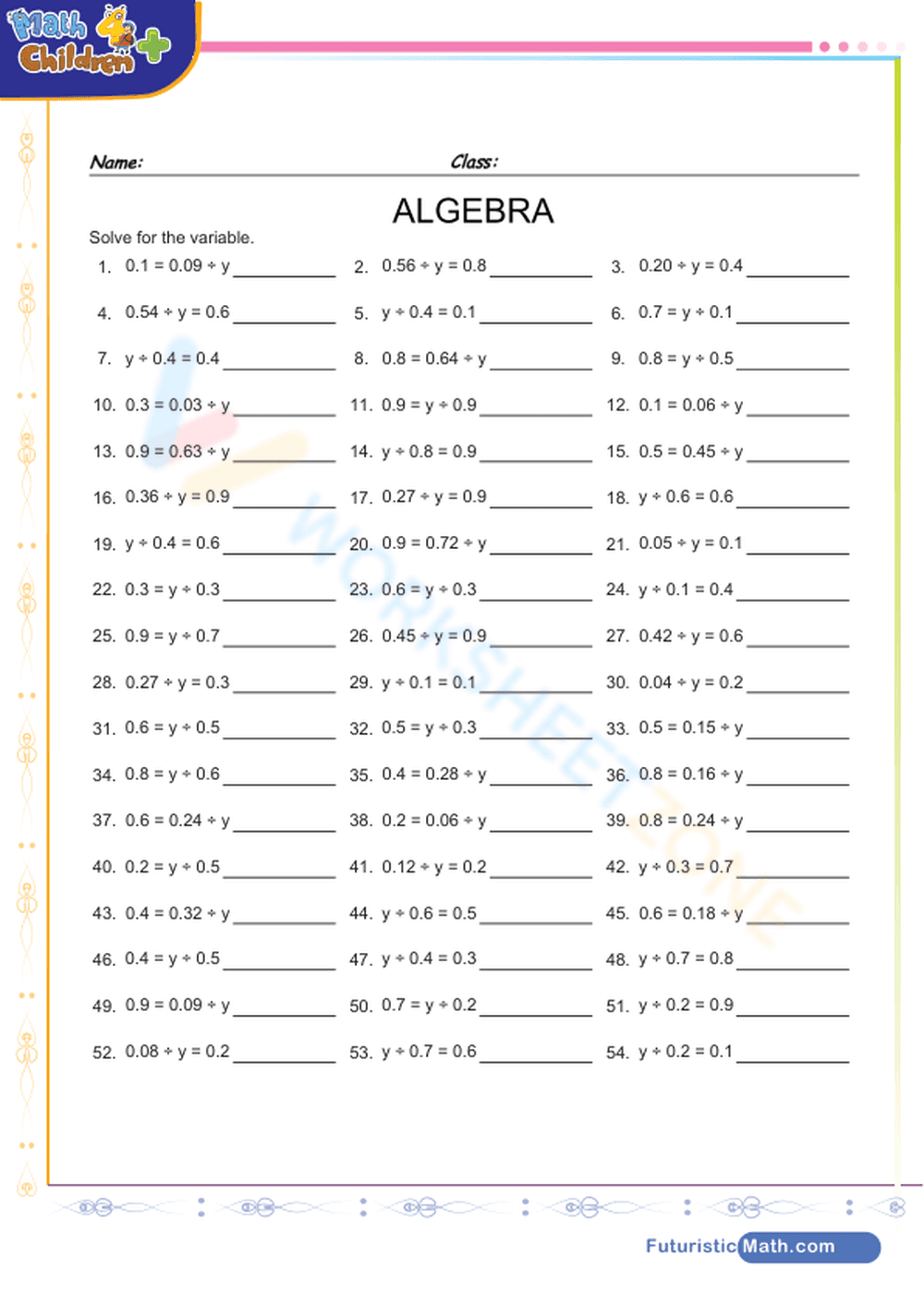 Algebra Practice: One-variable Problem Solving - Page 1