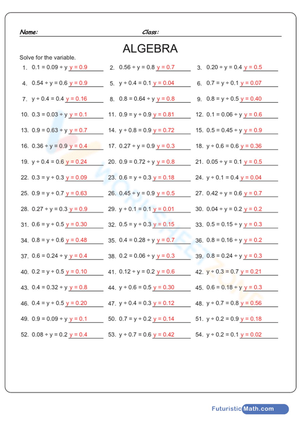Algebra Practice: One-variable Problem Solving - Page 2