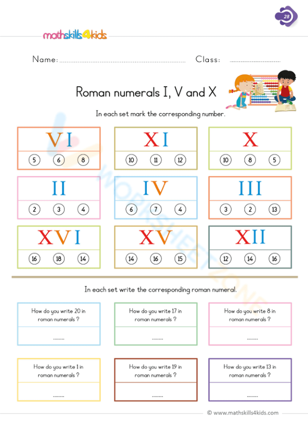 Roman numerals I, V, and X - Page 1