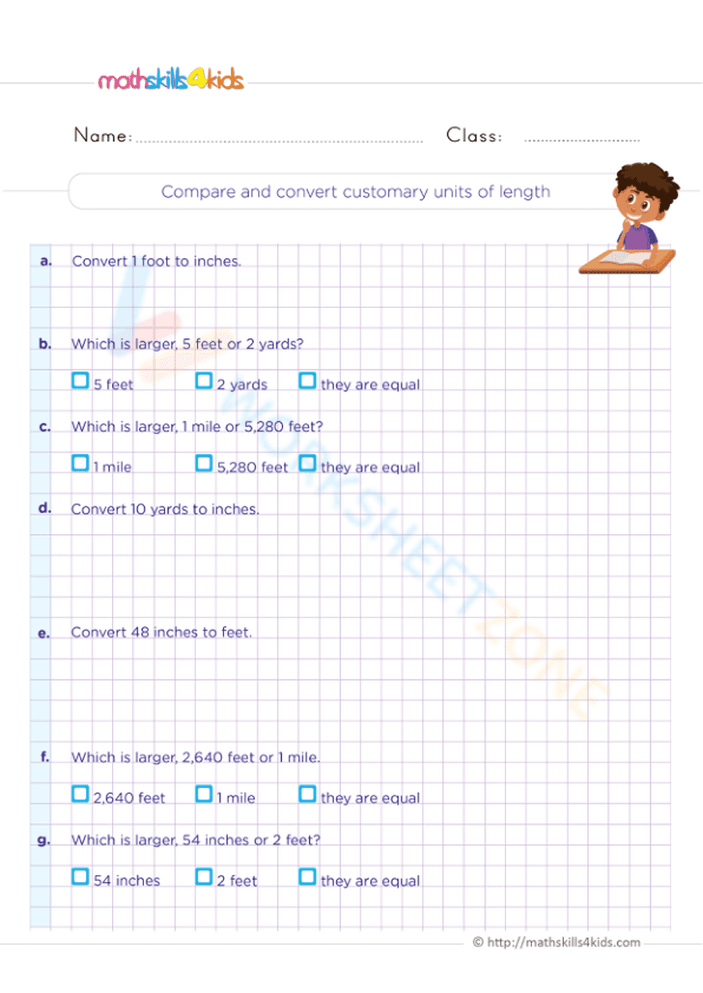 Compare and convert customary units of length - Page 1