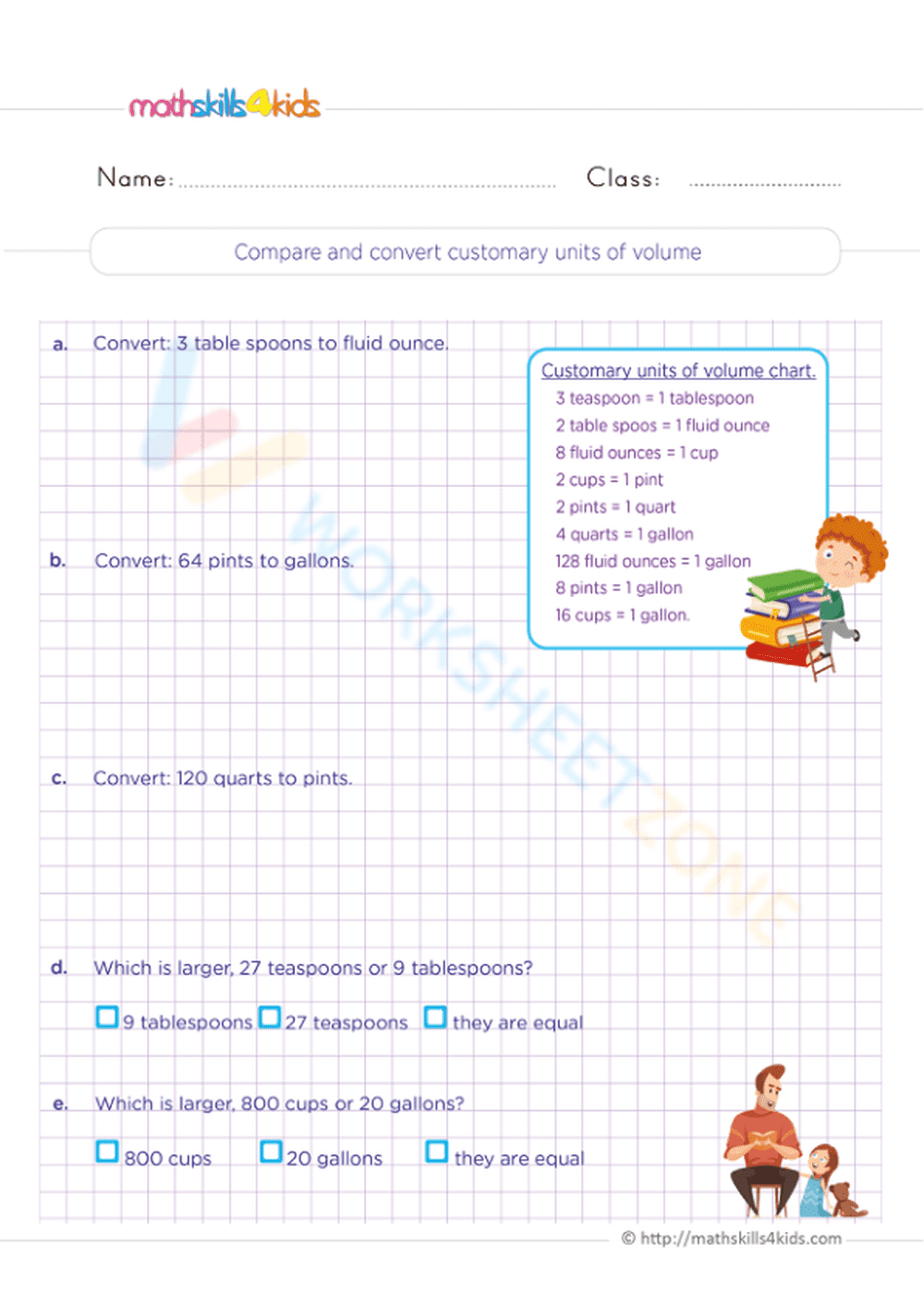 Compare and convert customary units of volume - Page 1