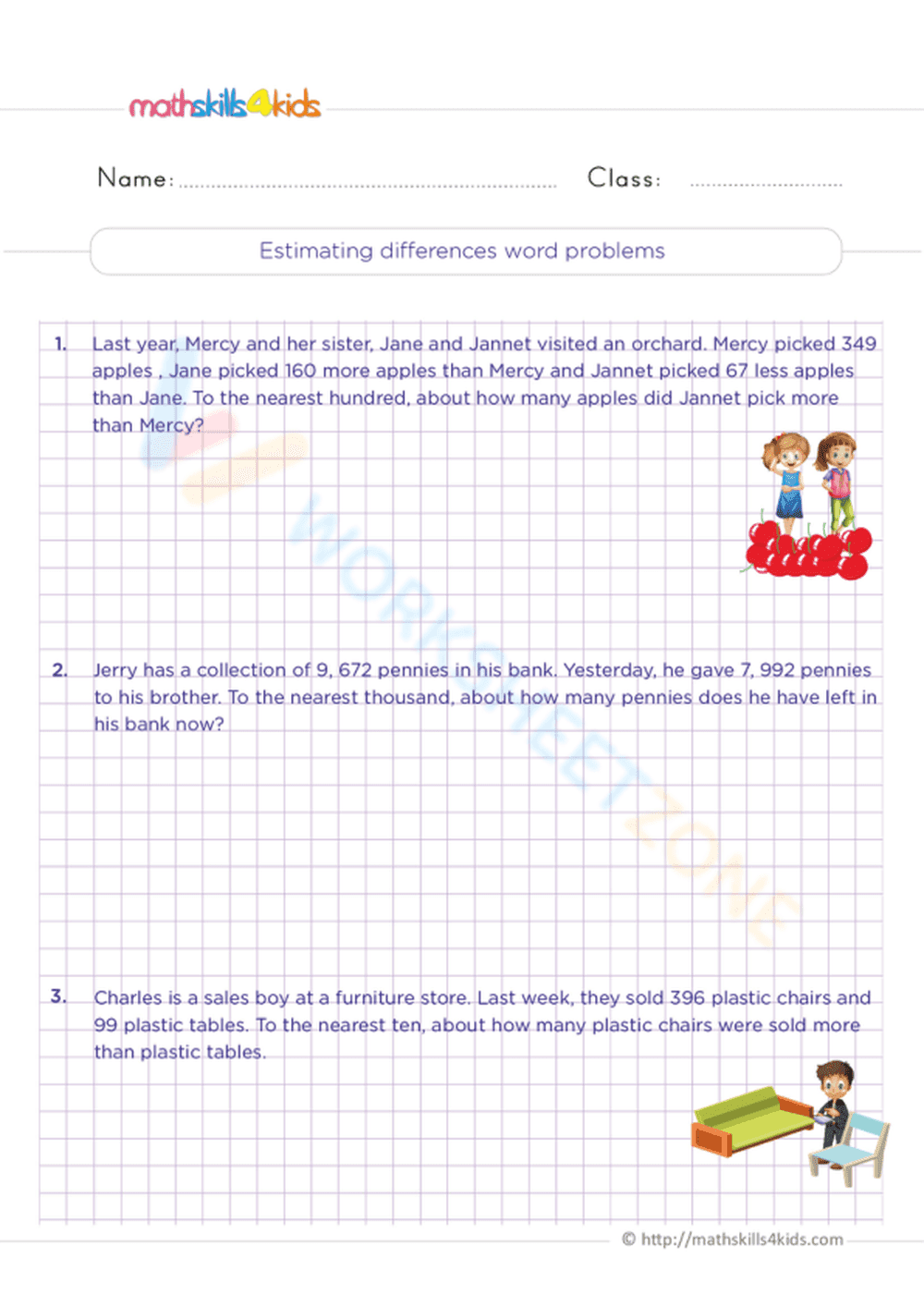Estimating differences word problems - Page 1