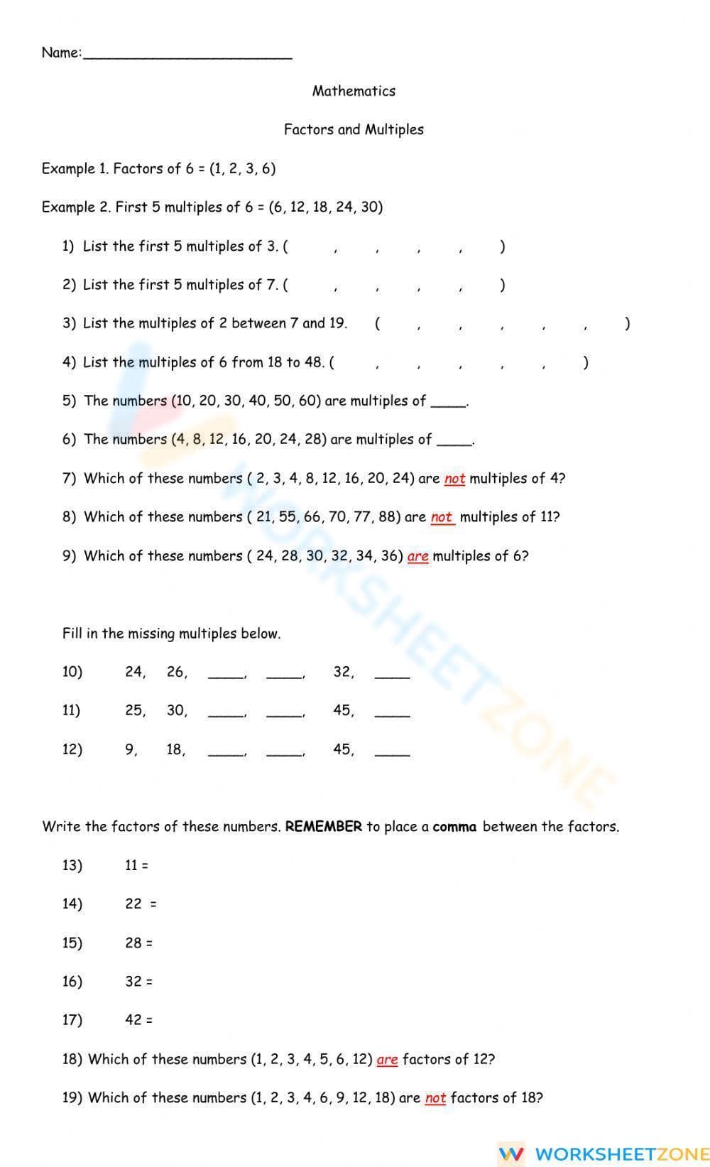 Factors and Multiples - Page 1