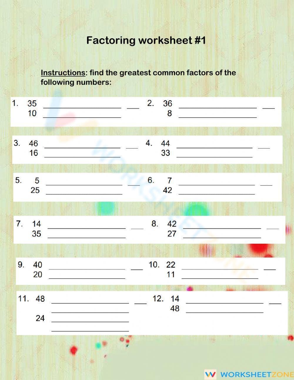 Factoring worksheet 1 - Page 1
