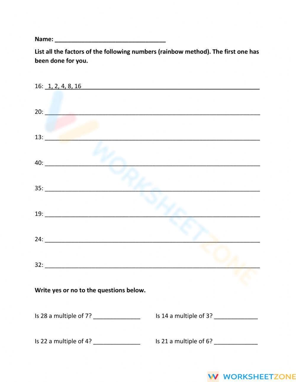 Factors and Multiples - Page 1