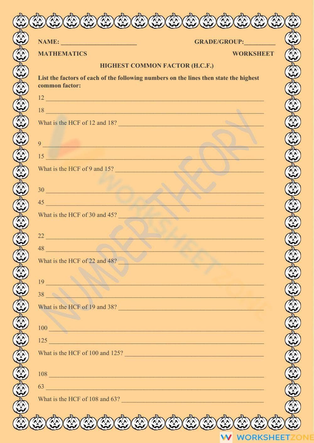 Highest Common Factors - Page 1