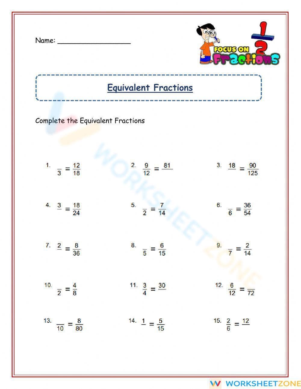 Equivalent Fractions - Page 1