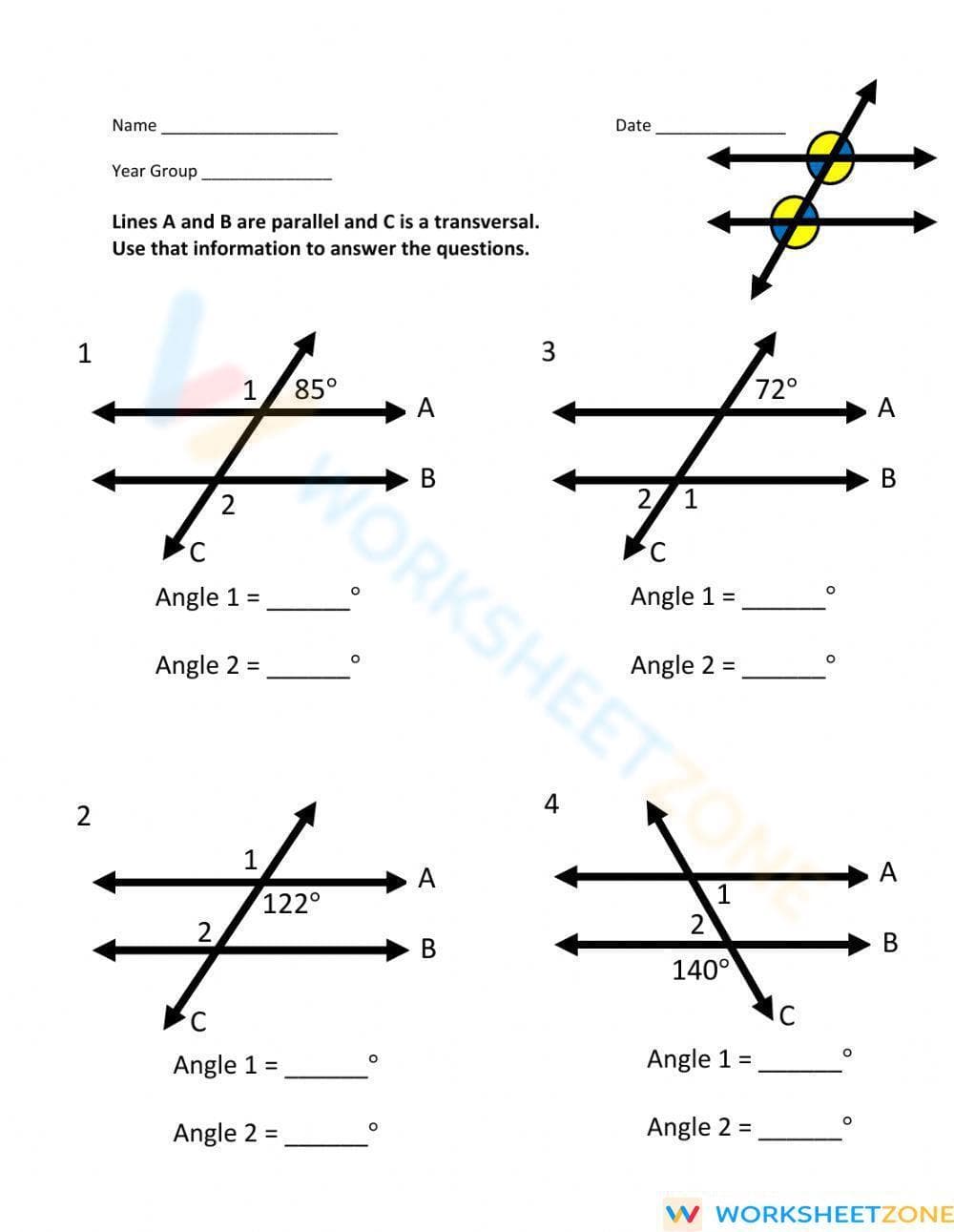 Parallel and Perpendicular Lines with a Transversal - Page 1