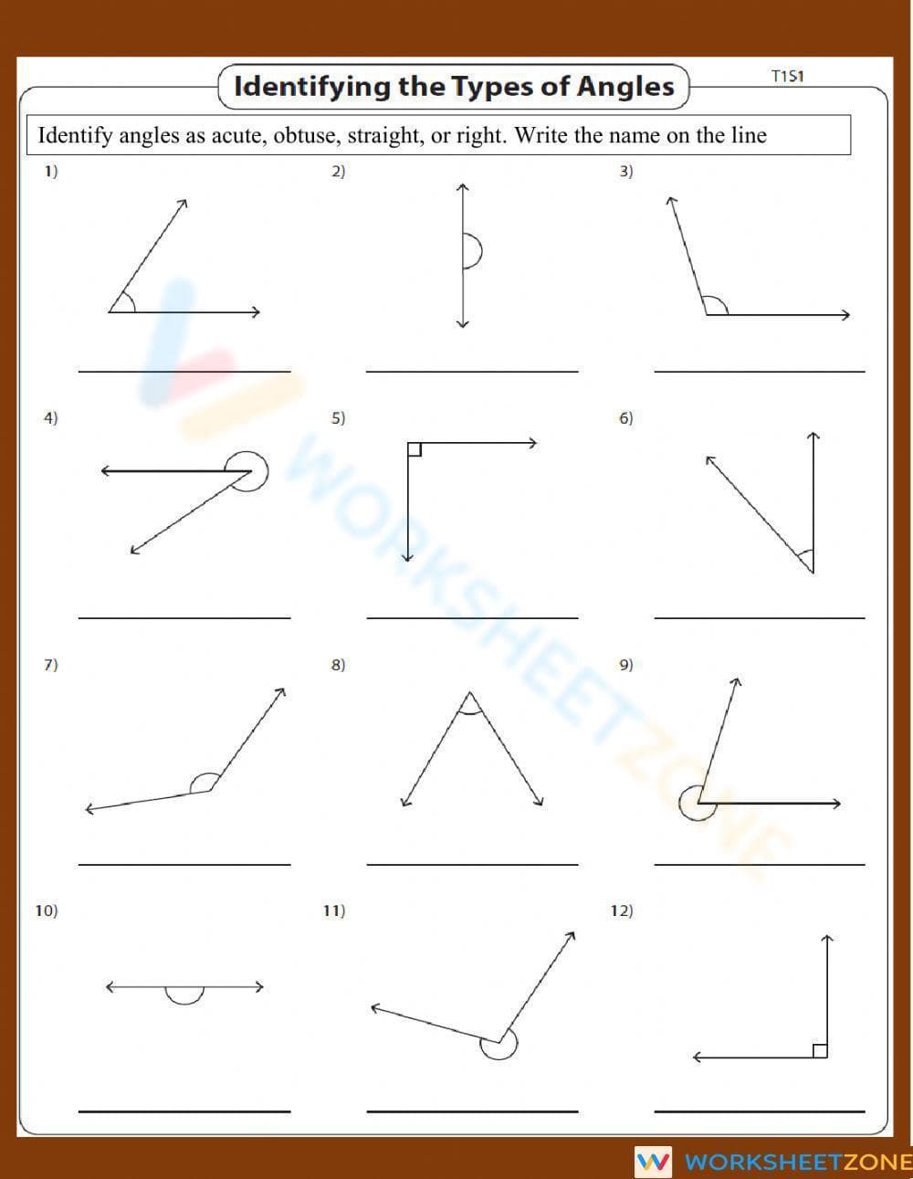 Identifying Types of Angles: Acute, Obtuse, Right - Page 1