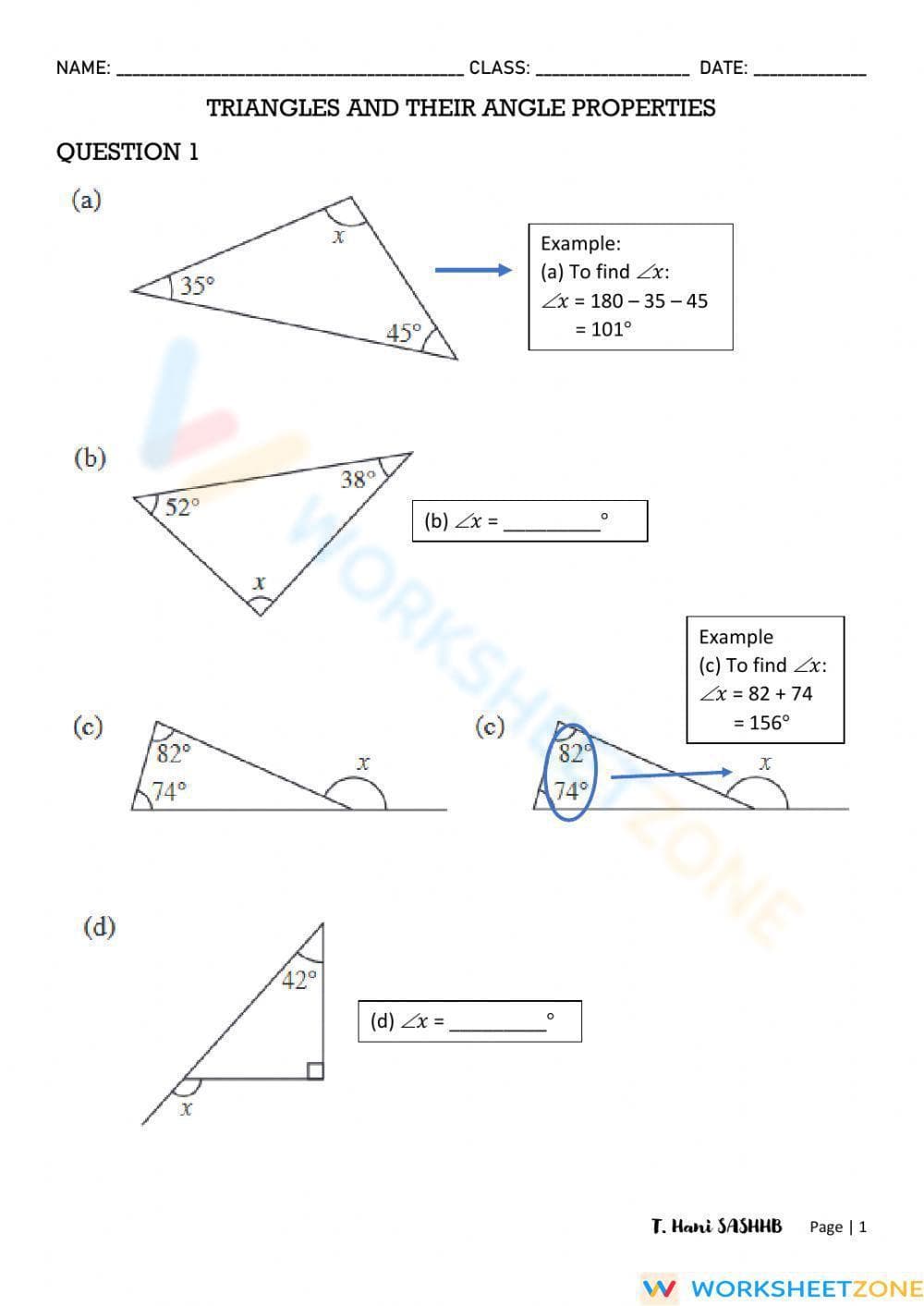 Triangles and their properties of Angles - Page 1