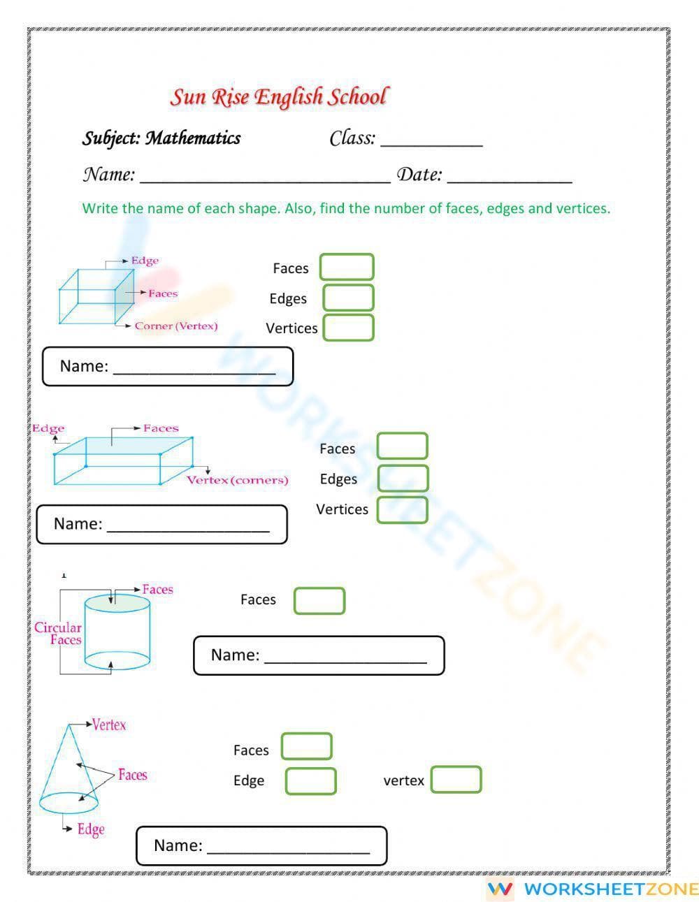 Identifying Solid Shapes: A Comprehensive Worksheet - Page 1