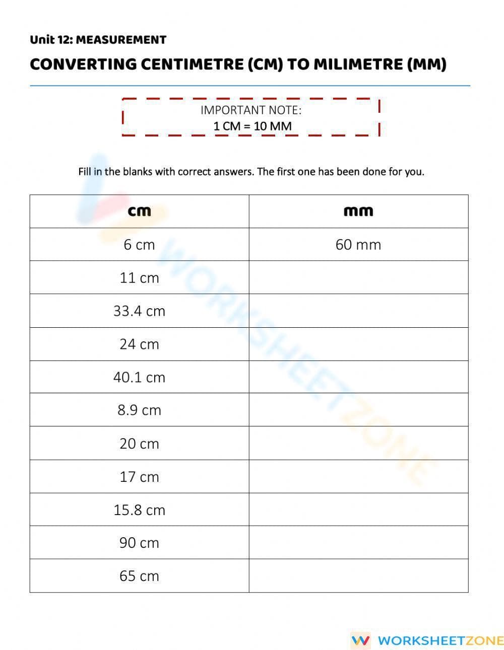 Converting Centimeters to Millimeters (cm to mm) - Page 1
