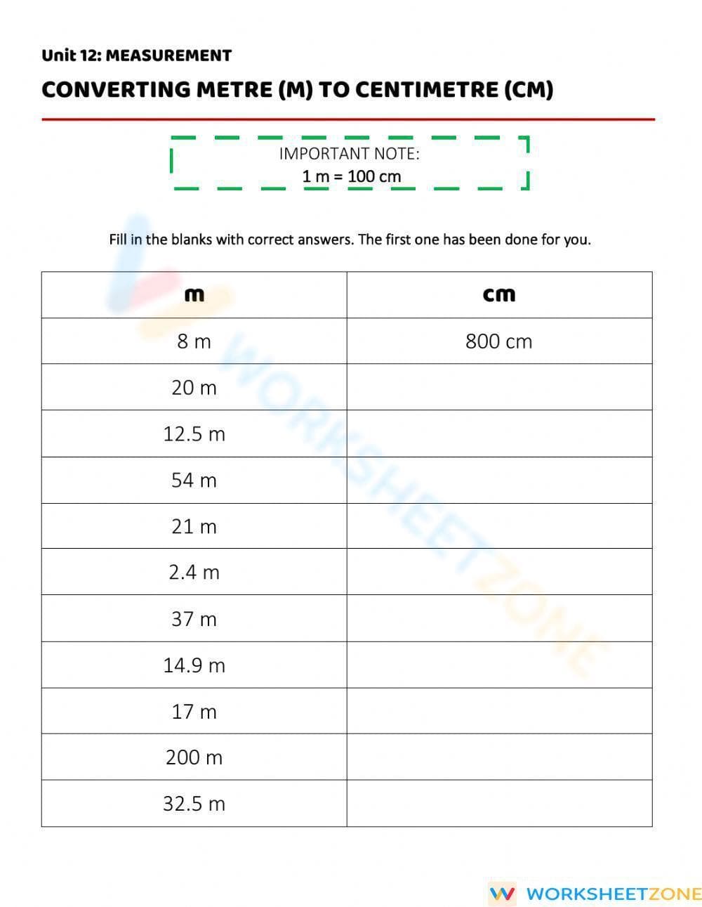 Converting Meters to Centimeters (m to cm) - Page 1