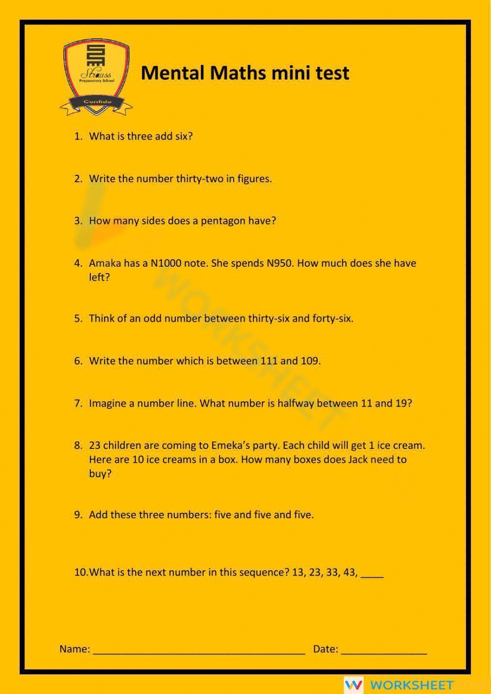 Mental maths test - Page 1