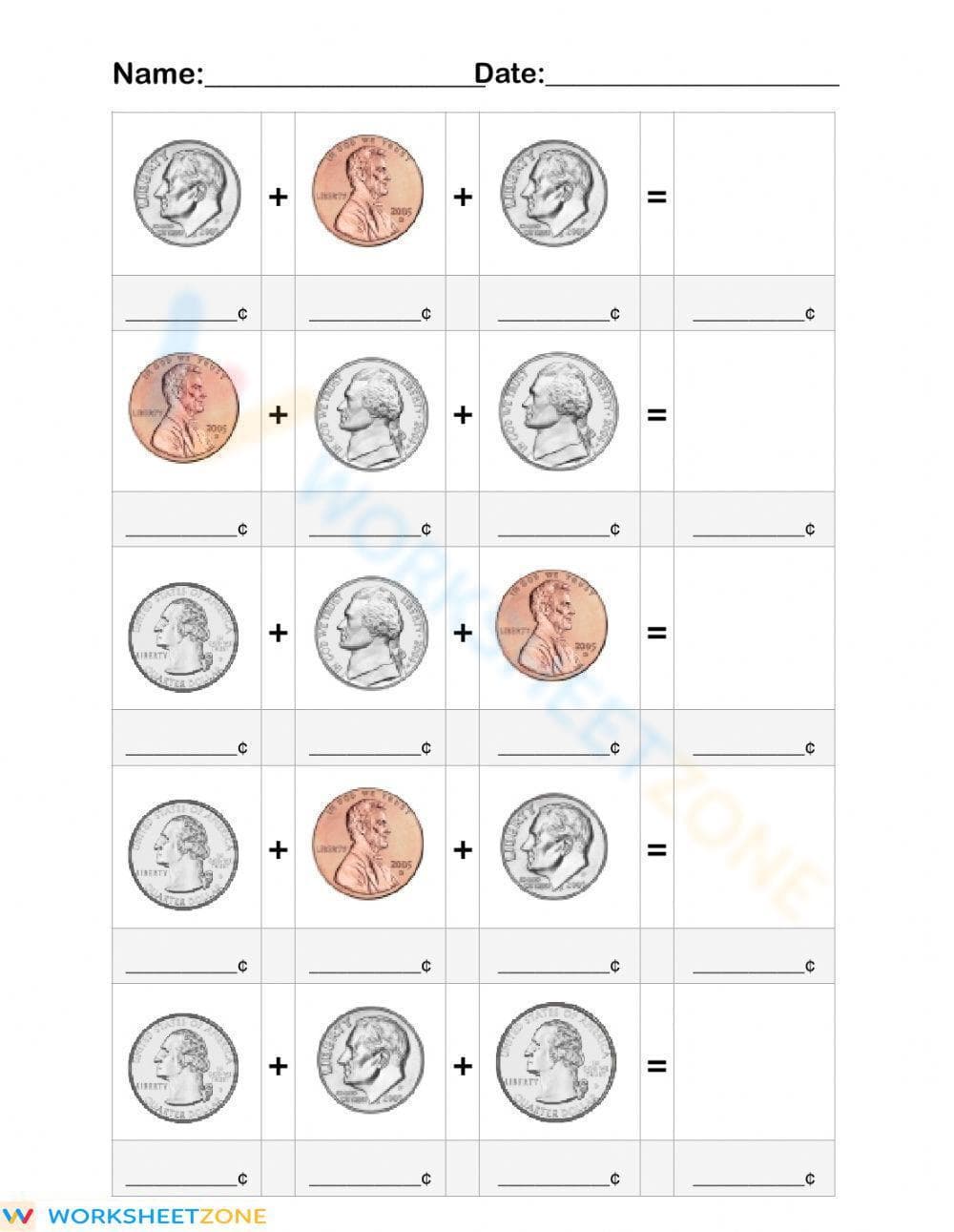 Money Math Coins - Page 1