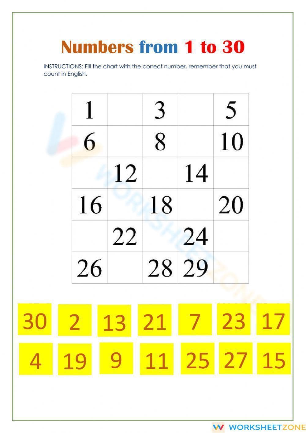 Numbers from 1 to 30 - Page 1