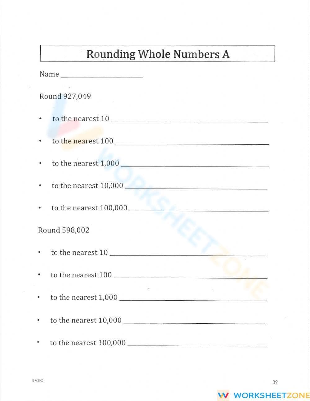 Rounding Whole Numbers - Page 1