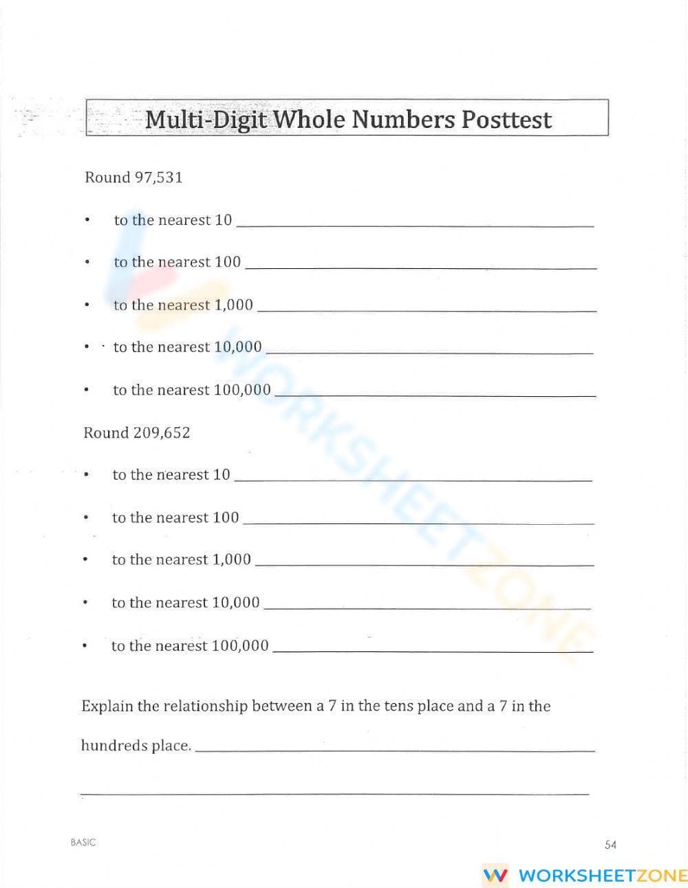 Multi-Digit Whole Numbers Test - Page 2