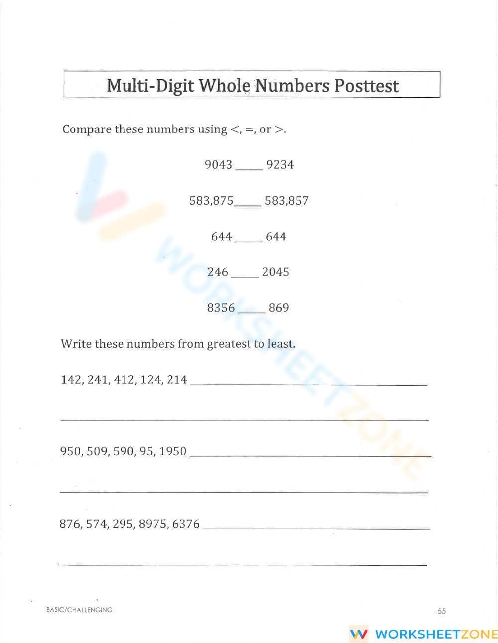 Multi-Digit Whole Numbers Test - Page 3