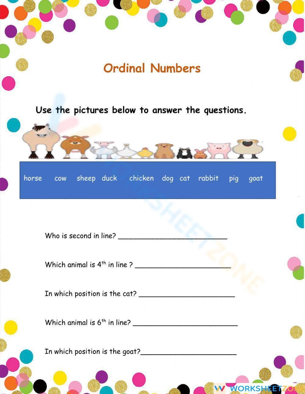 Practicing Ordinal Numbers - Page 1