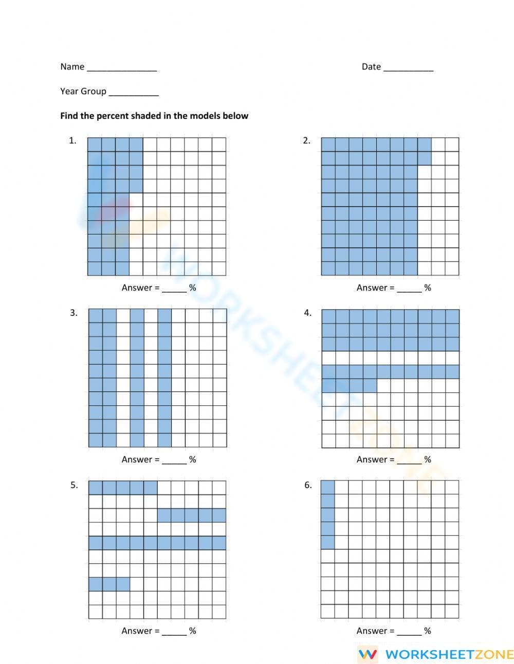 Percent Model - Find the Amount Shaded - Page 1