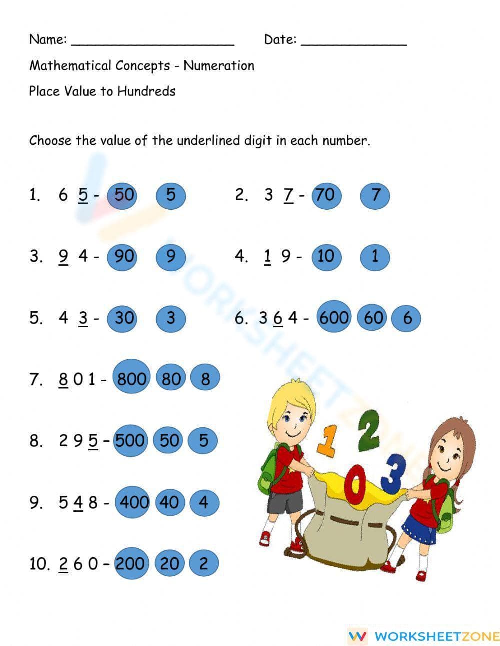 Understanding Place Value to Hundreds - Page 1