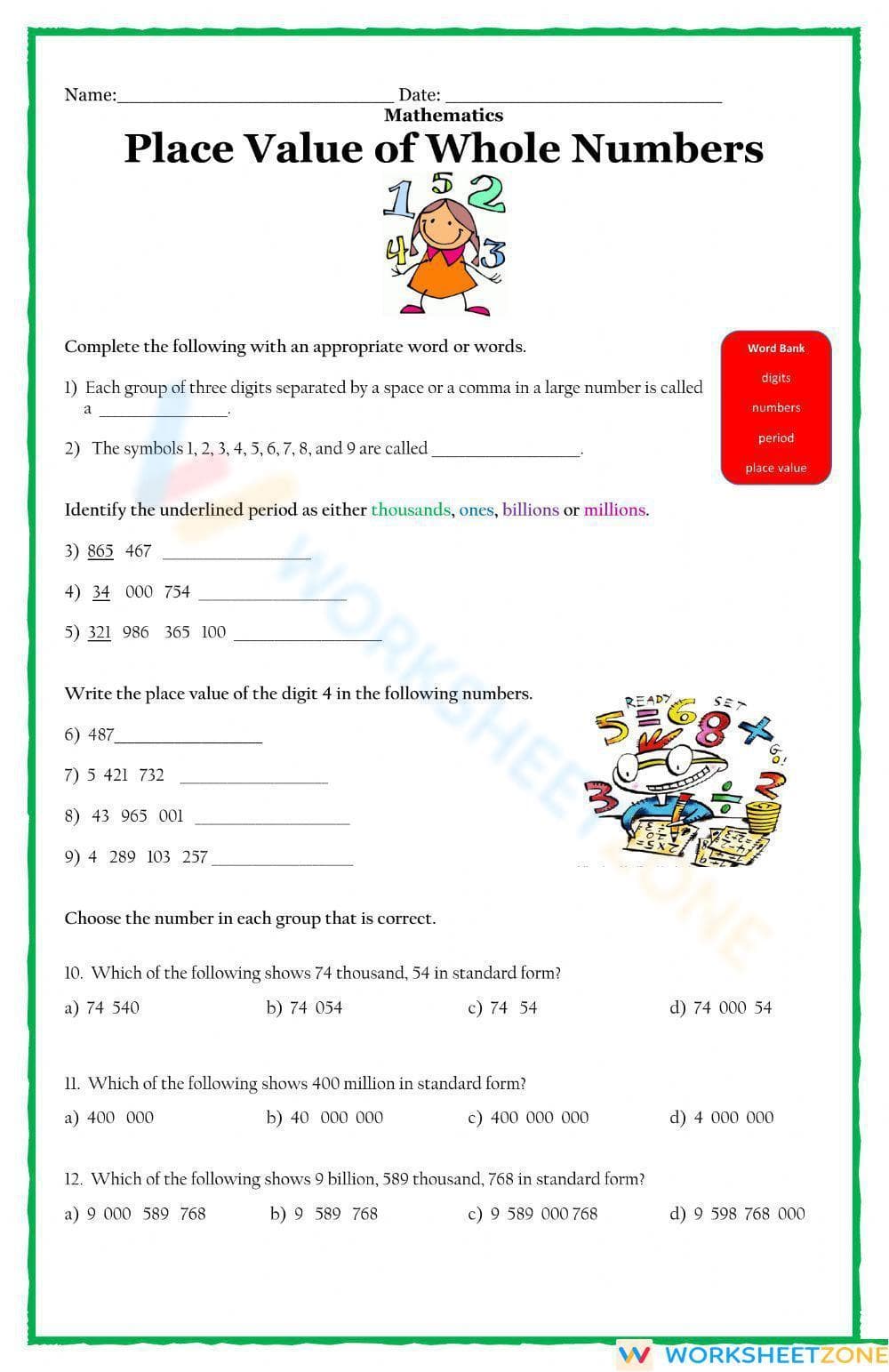 Place Value Whole Numbers - Page 1