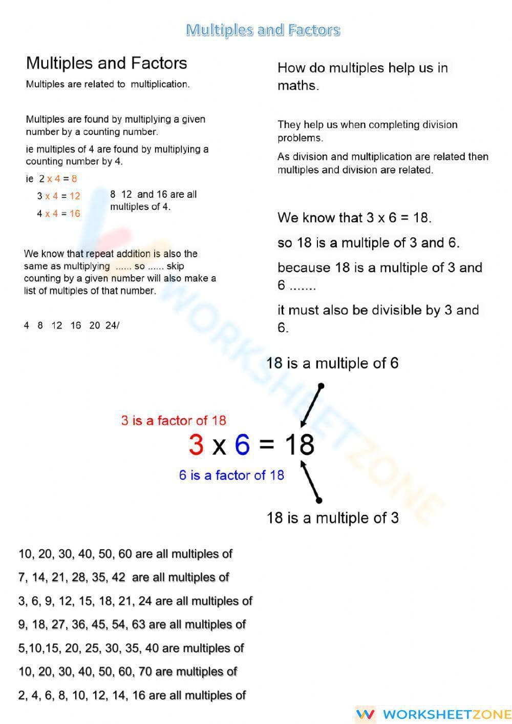 Multiples and Factors Set 2 - Page 1