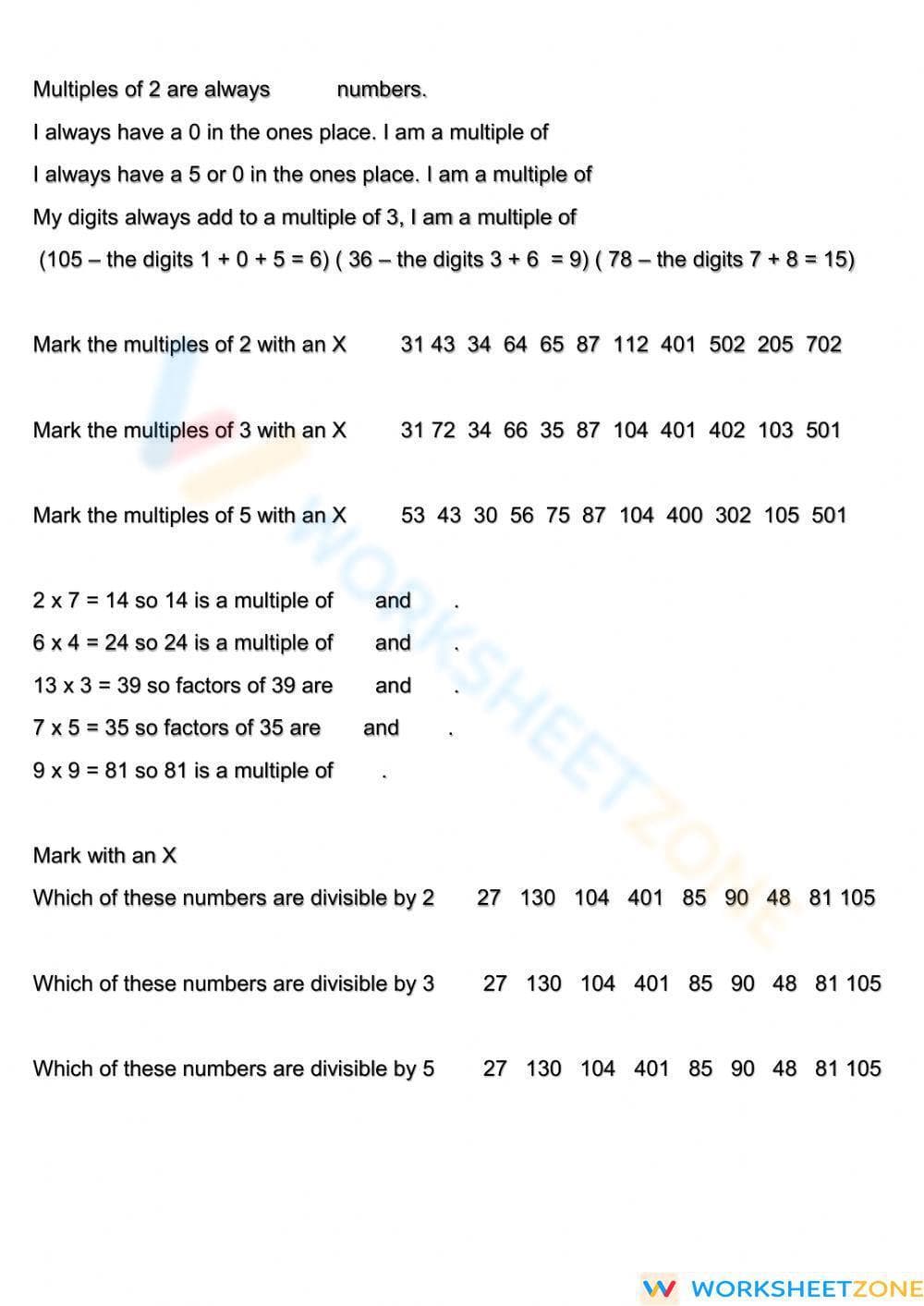 Multiples and Factors Set 2 - Page 2
