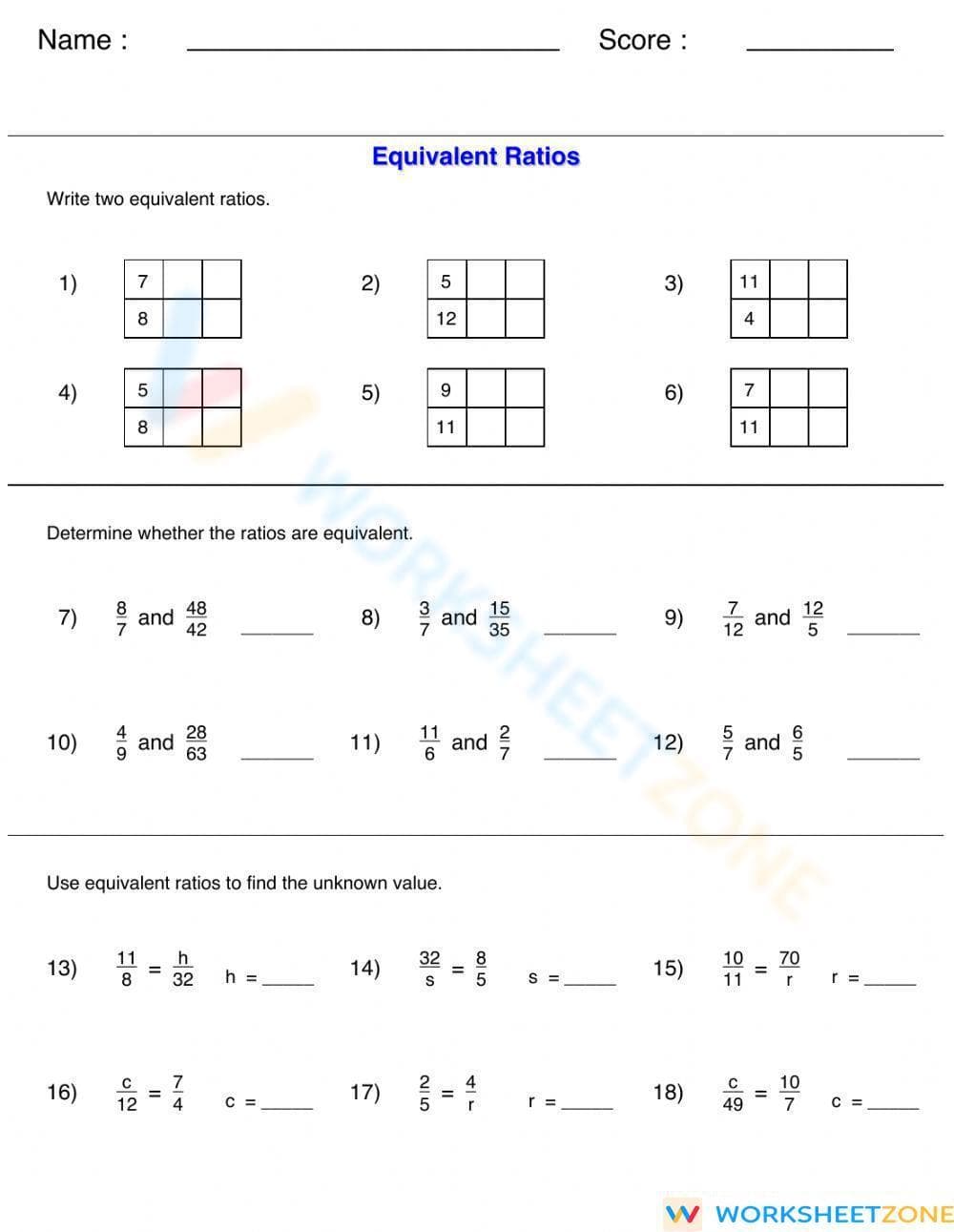 Equivalent ratios - Page 1