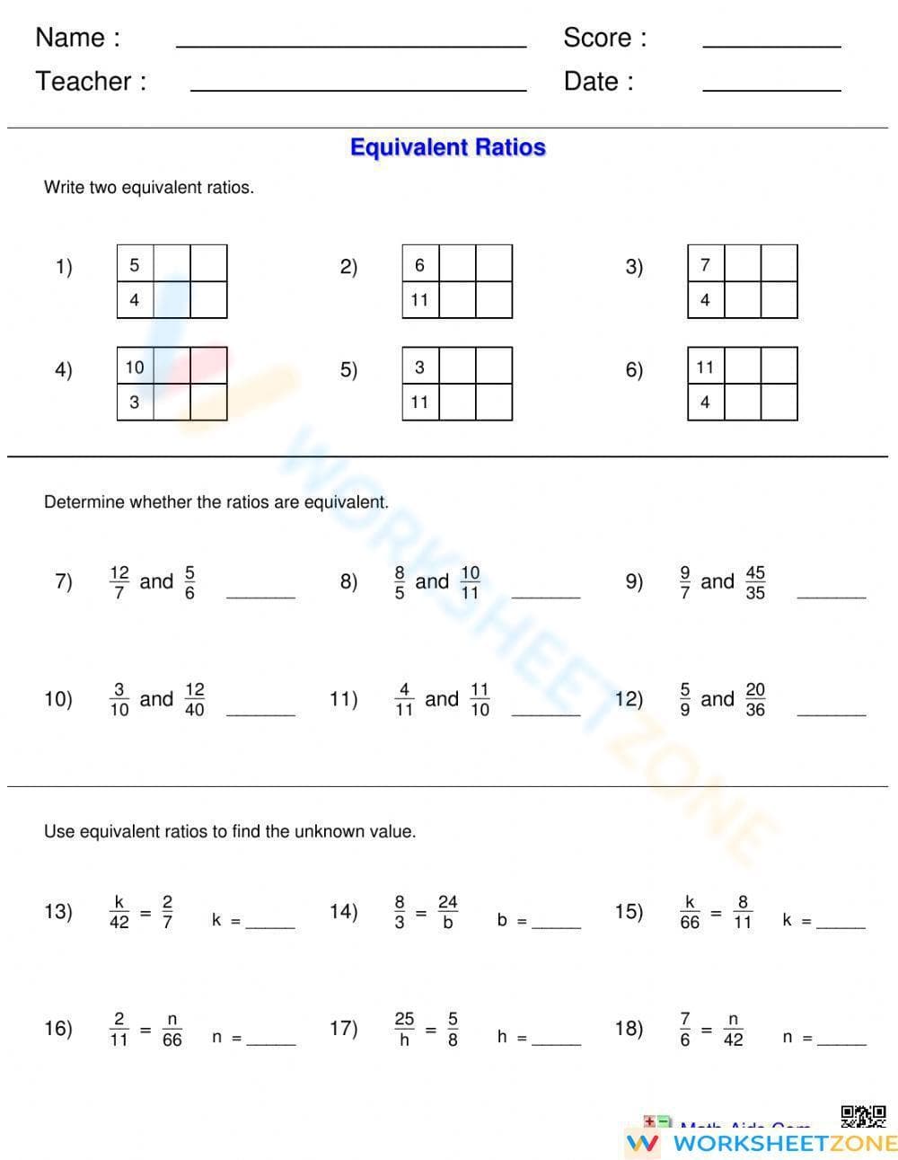 Equivalent Ratios - Page 1