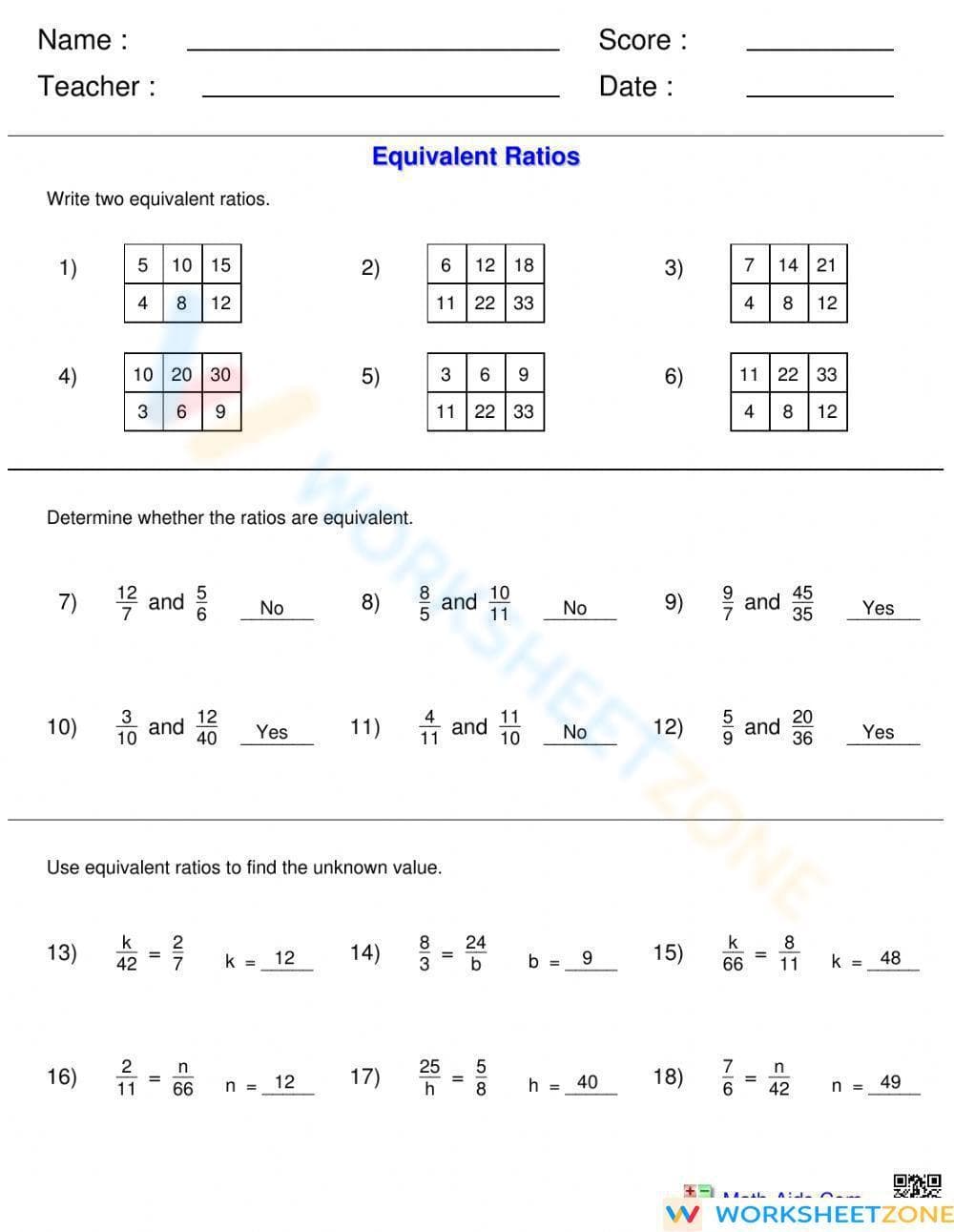 Equivalent Ratios - Page 2