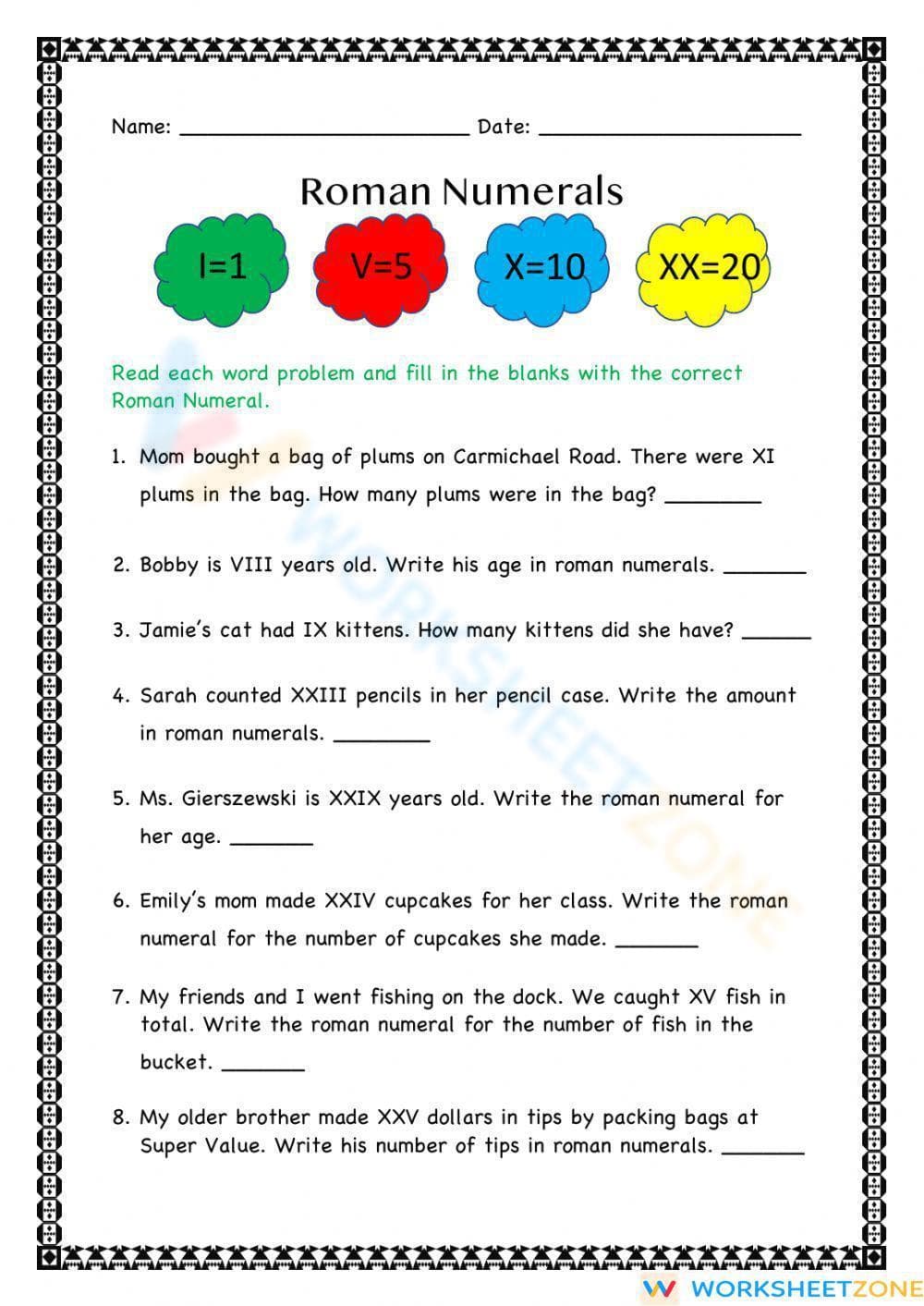 Roman Numerals Conversion Practice - Page 1