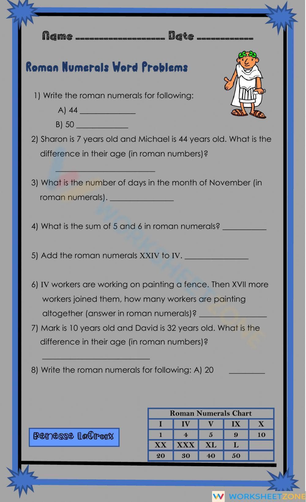Solve Roman Numeral Word Problems - Page 1