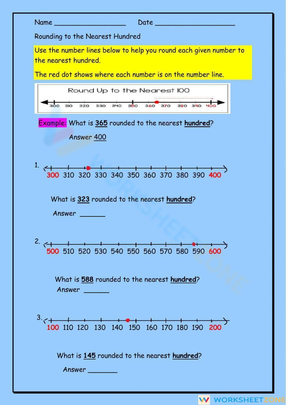 Rounding to Nearest Hundred Using Number Line - Page 1