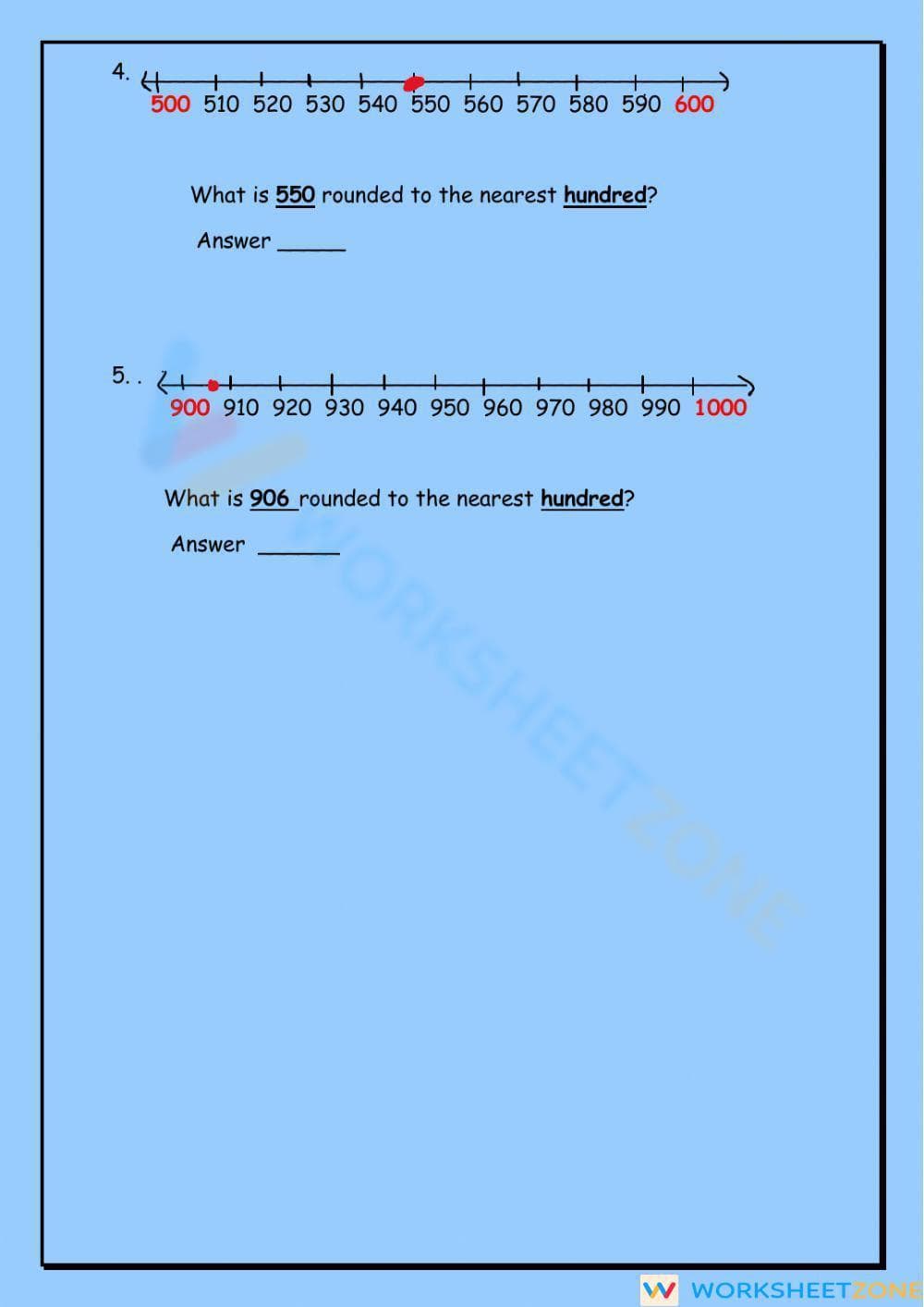 Rounding to Nearest Hundred Using Number Line - Page 2