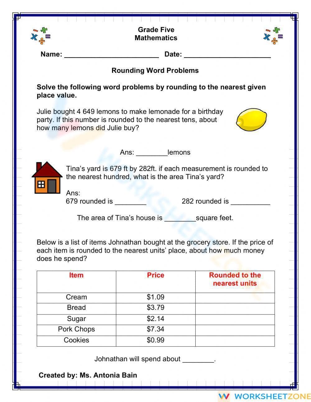Rounding Word Problems - Page 1