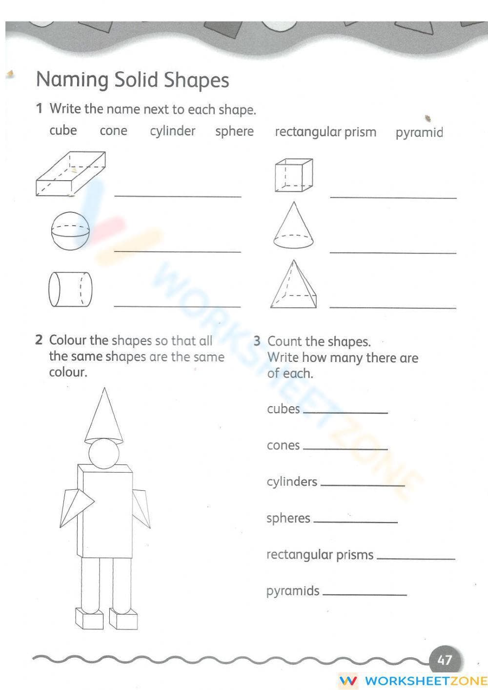 Naming Solid Shapes Worksheet - Page 1
