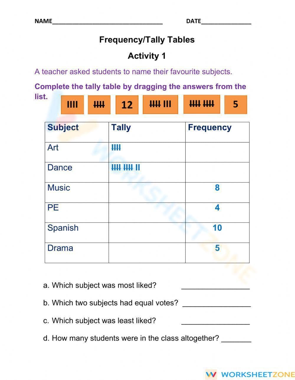 Frequency-Tally Tables - Page 1