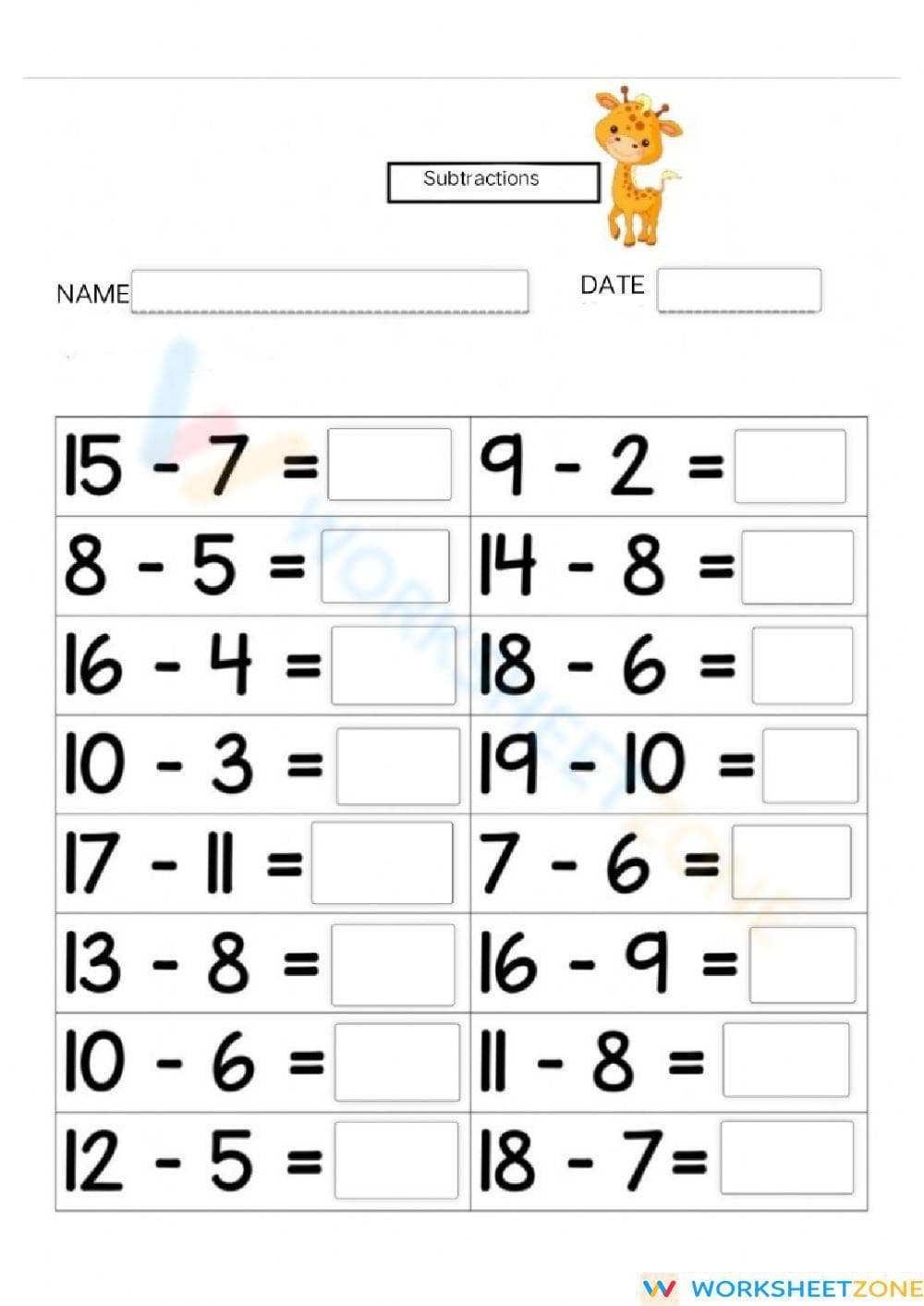 Basic Subtraction Practice - Page 1