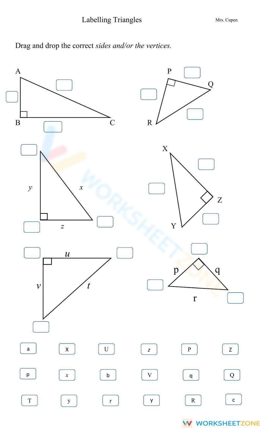 Labelling the sides and vertices of triangles - Page 1