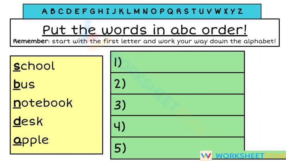 Alphabetizing Words Activity for Students - Page 1