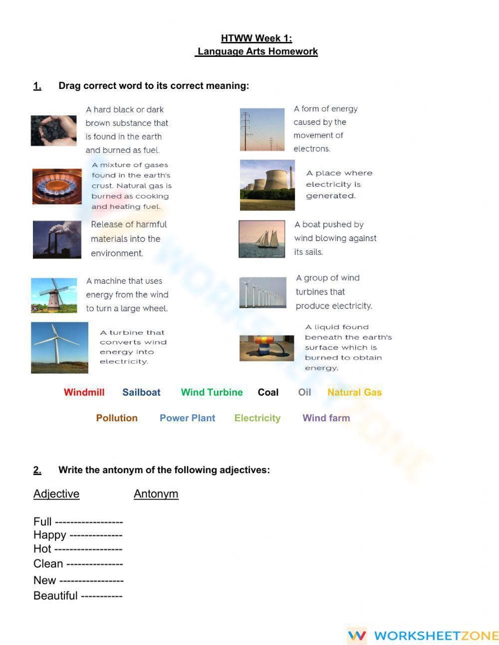 HTWW - Language Arts - Week 1 Homework 1 - Page 1