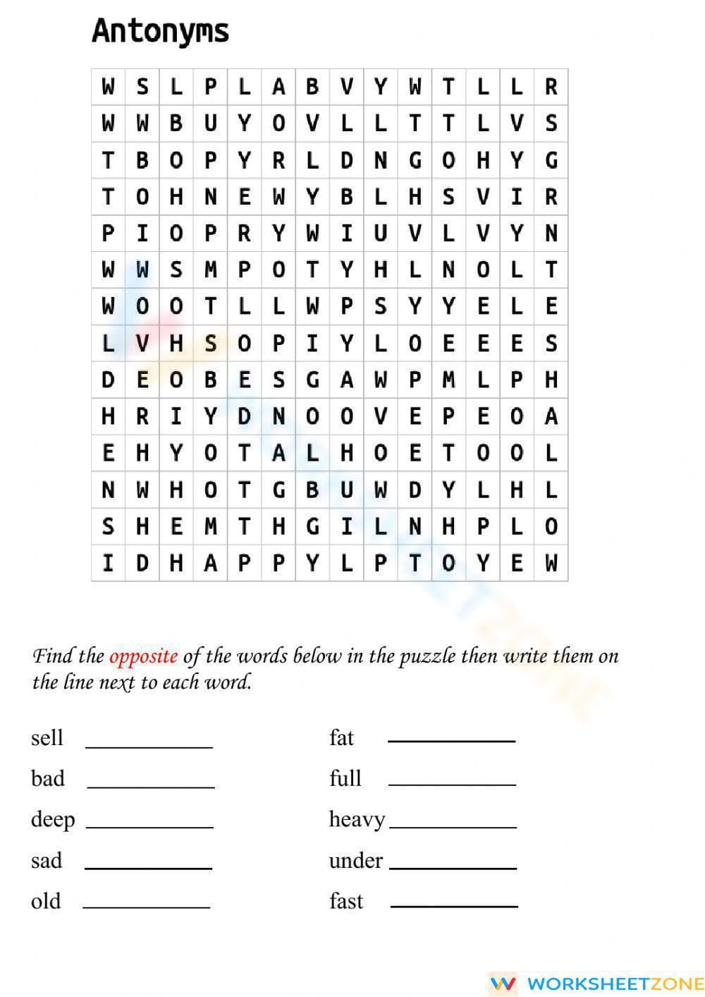 Antonyms Word Search - Page 1