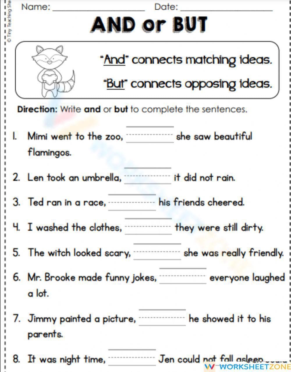 Practice "And" and "But" with Fun Sentences - Page 1