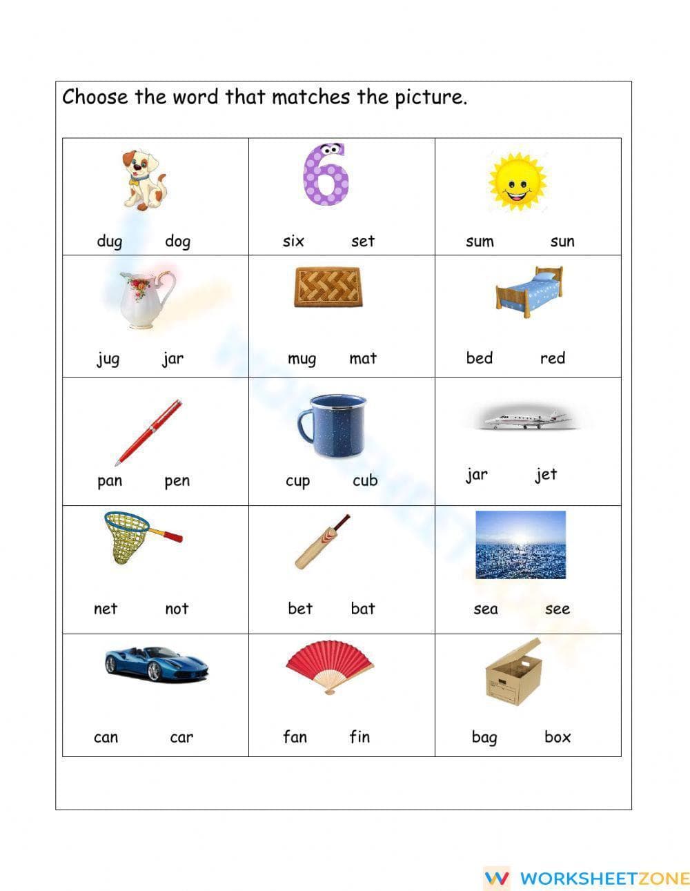Matching correct CVC words to pictures - Page 1